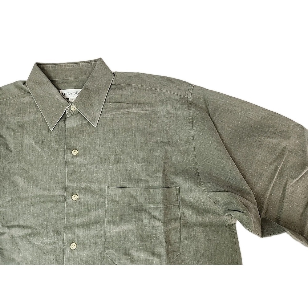 Linea Dôme Men's Small Linen/Cotton Khaki Green Long Sleeve Button Modern EUC